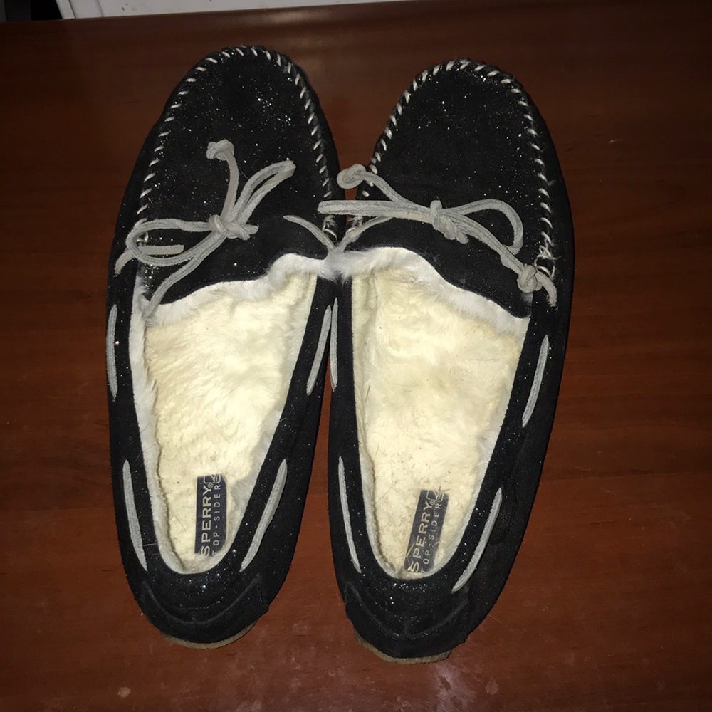 Black glitter Sperry moccasins
